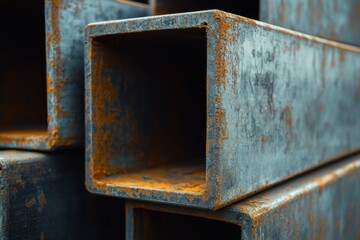 Square Metal Tube. Steel Profile Industry Background with Metal Pipes