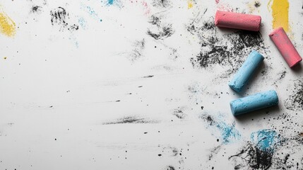 Chalk Dust on White: Art Template with Pink and Blue Chalk 