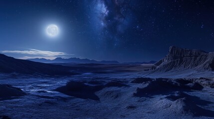 Naklejka premium Stary Night. Milky Way in Atacama Desert, Chile with Dark Blue Sky