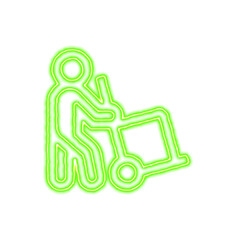 Icon person dolly from the flow of energy of green color. Shimmering neon