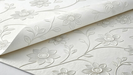 Luxury white paper texture with floral motifs.
