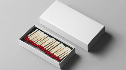 White matchbox, empty package for match sticks in top and perspective view. Vector realistic mockup of 3d blank box with sulfur side, open and closed small carton container