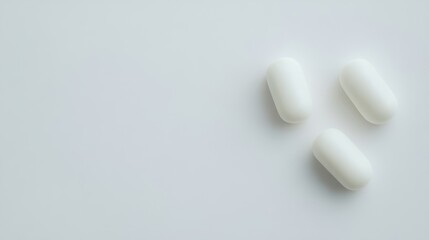 Three White Pills on White Top View 
