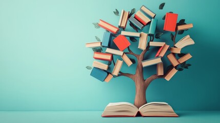 International literacy day concept with tree with books like leaves
