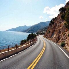 Obraz premium mountain road in Mallorca with ocean view, summer travel, square photo