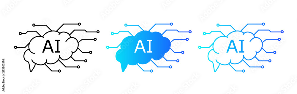 Aufkleber a minimalistic blue ai logo featuring a brain shaped circuit design, symbolizing innovation, virtual