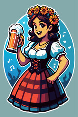 ragazza in costume bavarese che beve birra 01