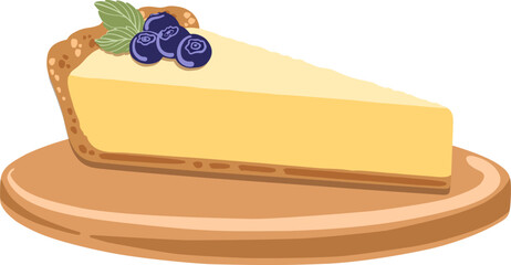 Clip art of vector slice lemon pie with blackberry and mint leaf. Slice of food for design cafe menu.