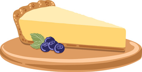 Hand drawn slice lemon pie with blackberry and mint leaf. Slice of food for design cafe menu. © Aleksandra Baianova