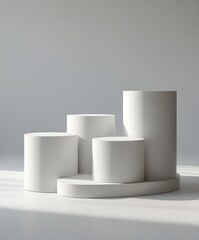 White Cylinder podium pedestal on minimalist background. Podium for advertising, podium for products
