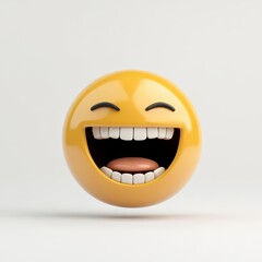 Fototapeta premium A cheerful smiling emoji with an open mouth and bright teeth, radiating happiness and joy against a simple background.