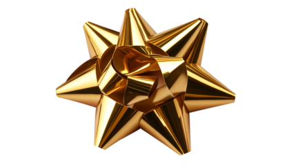 Elegant Golden Gift Bow Festive Decoration star shiny award isolated on transparent background
