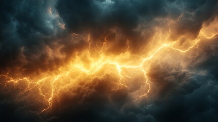 Dramatic Lightning Strike Illuminates Dark Stormy Sky at Dusk