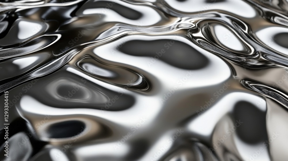 Poster abstract close-up of fluid silver and black surface creating a dynamic, reflective texture