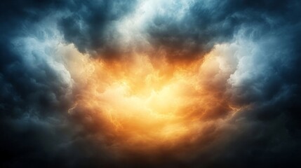 Dramatic Sky with Turbulent Clouds and Fiery Sunset Light Effects