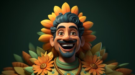 Vibrant 3D Cartoon Character for Onam Festival Celebration