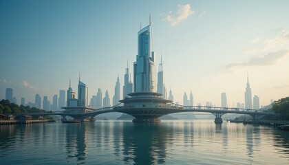 Naklejka premium A contemporary building that rises from the ground like a gigantic crystal