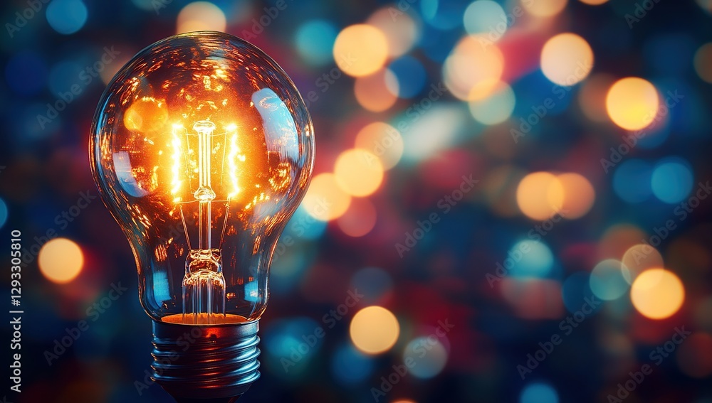 Aufkleber glowing lightbulb with colorful bokeh background