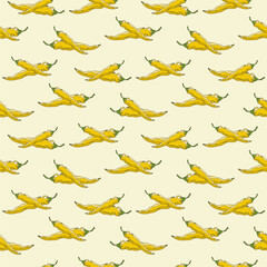 Seamless pattern with yellow pepper on a light background. Drawing in sketch style. Printing on fabric