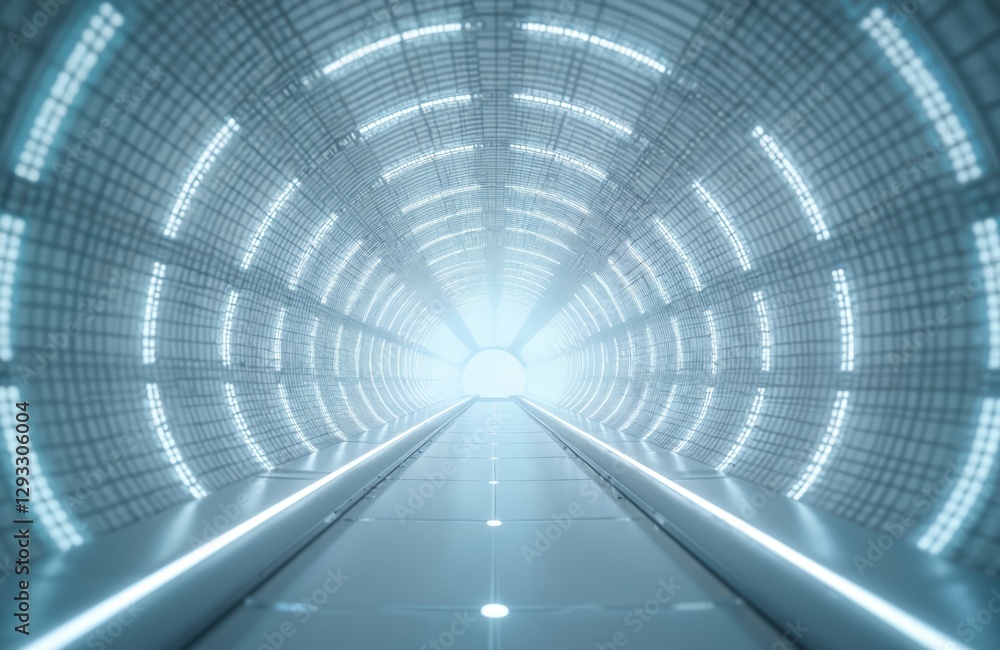 Poster futuristic light blue tunnel with grid. tech advanced atmosphere. clean white lights generate modern