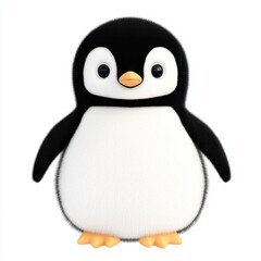 Obraz premium A cute, cartoon-like penguin plush toy with a black and white color scheme, featuring a round body and cheerful expression.