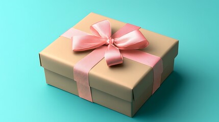 Gift box, pink ribbon, teal background, present