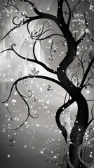 Enchanted Winter Tree: A Majestic Black and White Fantasy