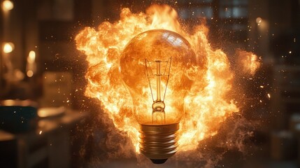 Exploding lightbulb in a dark room