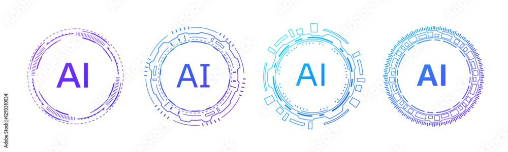 Aufkleber a minimalistic circular ai frame with a blue futuristic design, symbolizing artificial intelligence,