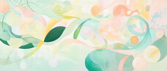 Abstract pastel artwork featuring flowing shapes and soft colors creating a serene and calming atmosphere for wellness and relaxation themes.
