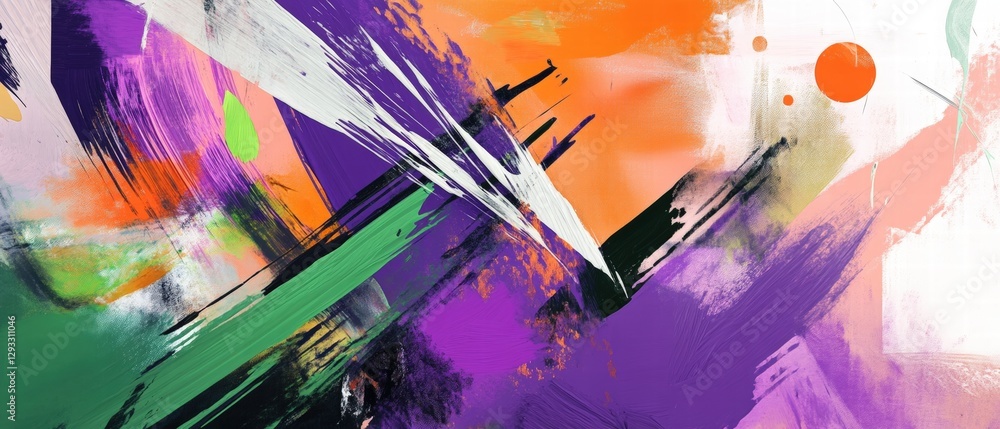 Poster abstract modern art with vibrant colors and dynamic brush strokes creating an energetic and expressi