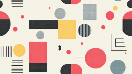 Geometric shapes in pastel hues create minimalist pattern