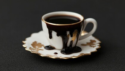 Fototapeta premium Overflowing Dark Coffee in Elegant Cup on Black