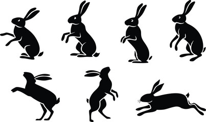 Easter bunny silhouettes, rabbit clip art set, isolated decorative elements for the holidays
