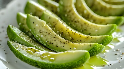 Sliced Avocados Seasoned With Pepper And Oil