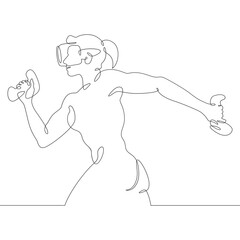 Continuous one line drawing woman in virtual reality. Girl in VR headset. High technology.