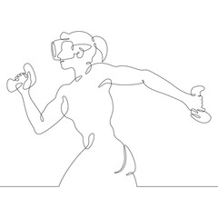 Continuous one line drawing woman in virtual reality. Girl in VR headset. High technology.