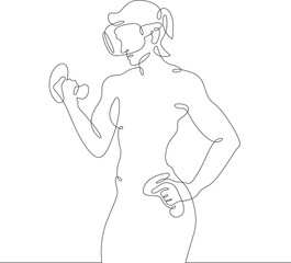 Continuous one line drawing woman in virtual reality. Girl in VR headset. High technology.