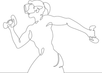 Continuous one line drawing woman in virtual reality. Girl in VR headset. High technology.