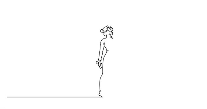 Continuous one line drawing woman in virtual reality. Girl in VR headset. High technology.