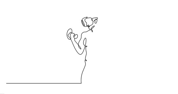 Continuous one line drawing woman in virtual reality. Girl in VR headset. High technology.