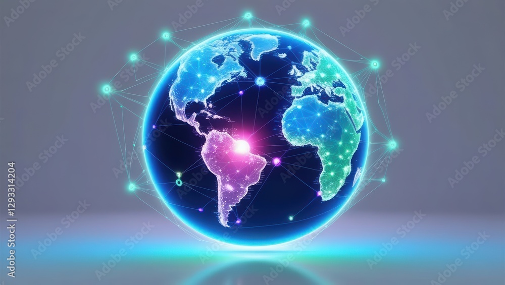 Poster earth visualized with a network of connected connections demonstrating its global interactions
