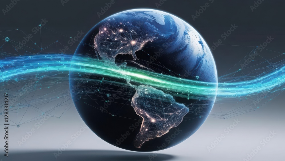 Poster globe with a green line running through it symbolizing sustainable development and environmental awa