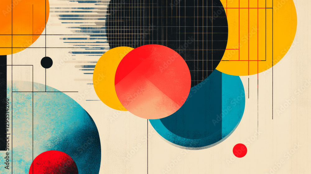 Aufkleber y2k retro style poster and cover design template with wireframe circle and ball shapes with gradient