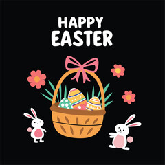 Happy Easter Day illustrations with patches for t-shirts and other uses