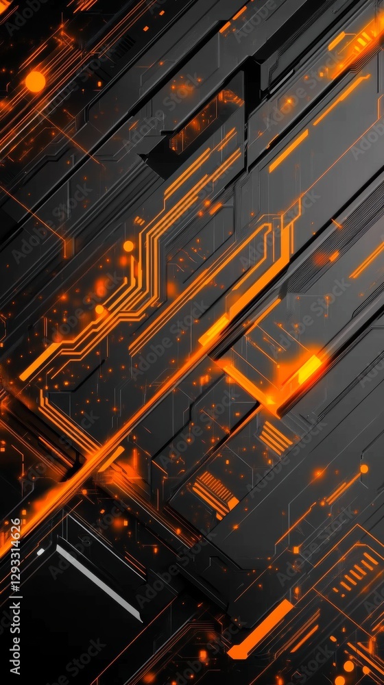 Aufkleber abstract futuristic technology background with glowing orange lines on a dark surface.