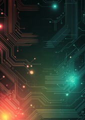 Abstract circuit board pattern with red and blue lines