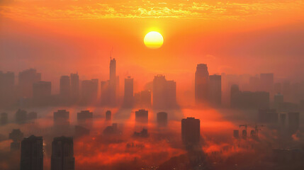 Megapolis in smog. Air pollution in a city