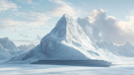 Podium shaped like a mountain peak in a snowy setting