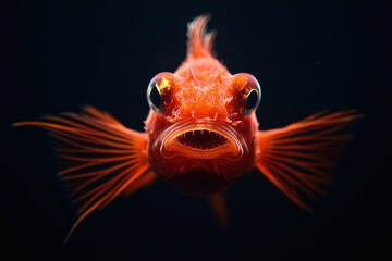Fototapeta premium Orange fish with open mouth in dark water